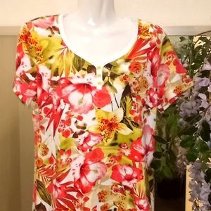 Karen Scott Floral Print  Knit Top